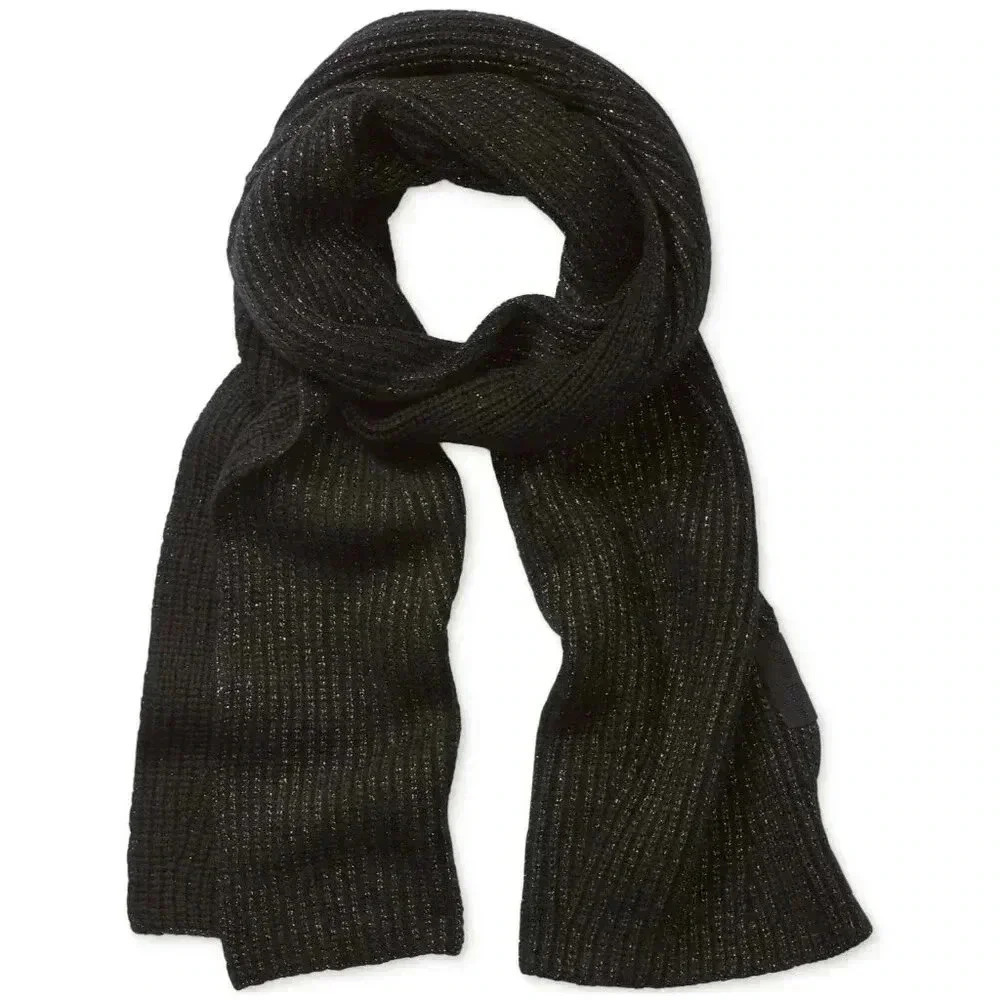 Calvin Klein Women's Metallic Ribbed Scarf, Black, One Size